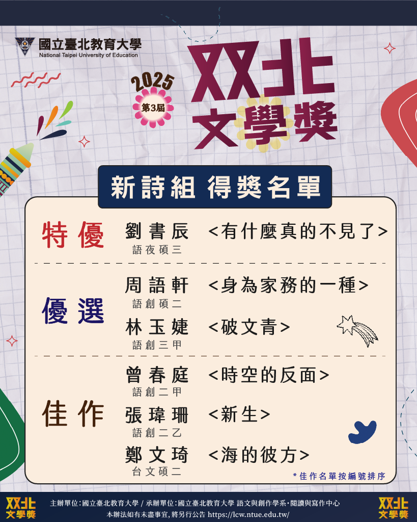 2025 新詩組得獎